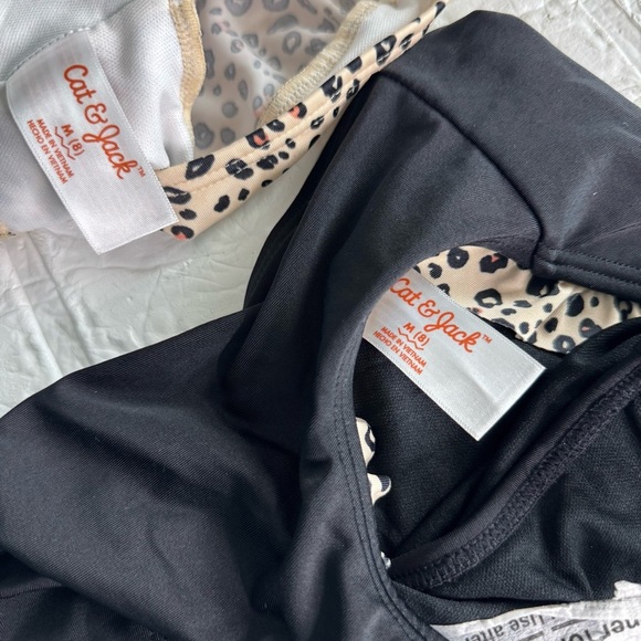 Leopard Print Puff Sleeve Swimsuit Crop Top and Black Bikini Bottom M (8) - Picture 7 of 11